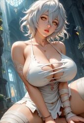 ai_generated big_breasts dress_shirt io_(code_vein) sex short_hair tilcox33 white_hair