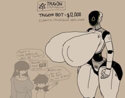 background_characters big_breasts english_text faceless_character faceless_female implied_incest lewdicrousart mother_and_son ridiculous_breast_size robot robot_girl robot_humanoid thick_thighs voluptuous voluptuous_female