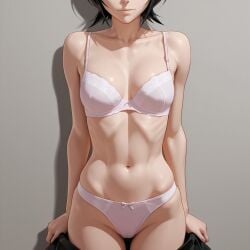 ai_generated black_hair female female_focus female_only kuchiki_rukia msjiggly no_face panties short_hair shy skinny skinny_girl small_breast small_breasts solo white_bra white_panties