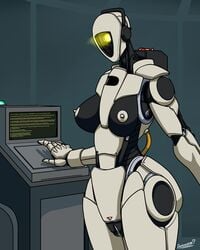 1_eye 1girls 2d anthro breasts doomington female female_only glados humanoid machine nipples portal_(series) pussy robot robot_girl robot_humanoid solo valve video_games white_areola white_nipples yellow_eyes