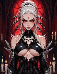 ai_generated forehead_jewel manofmidas red_eyes rwby salem_(rwby) skull underboob white_hair