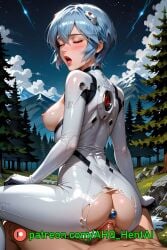 1girls ahq_hentai ai_generated blue_hair blush breasts buttplug closed_eyes cowgirl_position forest medium_breasts moaning neon_genesis_evangelion petite plugsuit pov pussy rei_ayanami reverse_cowgirl_position sex solo_female stable_diffusion torn_clothes vaginal_penetration vaginal_sex