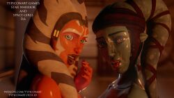 2girls 3d aayla_secura ahsoka_tano airress3d_(3d-modeller) alien alien_girl alien_humanoid blender blue_body blue_skin blurry blurry_background boobjob breasts clone_wars clothing cum cum_on_face female female_only hand_on_waist human_on_humanoid humanoid interspecies licking licking_cum licking_lips licking_own_lips light-skinned_female light_skin multiple_girls orange_body orange_skin self_upload smile standing star_wars stockings sweat sweatdrop sweating sweaty tentacle_hair the_clone_wars:_season_seven togruta tongue tongue_out twi'lek typiconart video_games