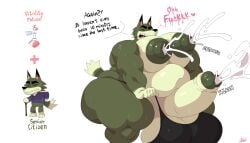 2021 animal_crossing anthro areola balls belly big_areola big_balls big_belly big_muscles big_nipples big_pecs big_penis black_clothing black_text black_thong black_underwear bobthetanuki bodily_fluids cane canid canine canis clothing cum dialogue digital_drawing_(artwork) digital_media_(artwork) dobie_(animal_crossing) dripping_text ejaculation english_text erection eyebrows genital_fluids genitals green_body heart_symbol hi_res huge_balls huge_cock huge_muscles huge_nipples huge_pecs huge_thighs hyper hyper_balls hyper_genitalia hyper_muscles hyper_nipples hyper_pecs hyper_penis hyper_thighs ineffective_clothing lactating male male_lactation mammal mature_anthro mature_male moobs multicolored_body musclegut muscular muscular_male nintendo nipples onomatopoeia pecs penis pink_text plus_sign potion_bottle sharp_teeth signature simple_background solo sound_effects speech_bubble sweat sweatdrop sweater tail teeth text thick_eyebrows thick_thighs thong topwear two_tone_body underwear white_background wolf