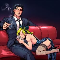 ai_generated blowjob club couch cum daughter father father_and_child father_and_daughter fellatio green_hair incest jojo's_bizarre_adventure jolyne_kujo jotaro_kujo lipstick parent_and_child space_buns stone_ocean tagme
