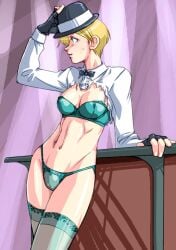 arikawa art_of_fighting blonde_hair bra fingerless_gloves gloves king_(snk) king_of_fighters lingerie panties qkat_(arikawa-dou) semi_nude short_hair snk stockings tagme torn_clothing underwear wardrobe_malfunction