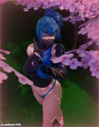 1female 1girls 3d bare_legs blue_eyes blue_hair blue_nail_polish blue_nails elbow_glove epic_games female female female_only fortnite fortnite:_battle_royale headband holding_object hope_(fortnite) lewdspider lewdspider1610 light-skinned_female light_skin looking_at_viewer mask masked masked_female nail_polish no_pants painted_nails panties ponytail shadow_blade_hope_(fortnite) solo solo_female standing tagme