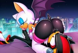 69 69_position ai_generated blowjob cunnilingus cunnilingus_through_clothes facesitting rouge_the_bat shadow_the_hedgehog sonic_(series) sucking_penis