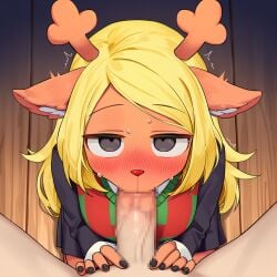 ai_generated blowjob cumsocks deltarune fellatio looking_at_viewer noelle_(deltarune) noelle_holiday pov