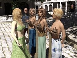 3d 3girls boob_squish breasts cgi female public punishment topless topless_female