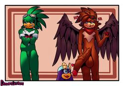 1girls 2boys avian big_penis bird female hawk huge_cock hyper jet_the_hawk male penis small_penis small_penis_humiliation sonic_(series) sonic_riders superbunnygt wave_the_swallow