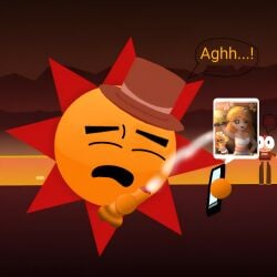 big_eyes closed_eyes elementibox finland_(warm_like_fire) hat highres holding_phone incredibox_mod incredibox_warm_like_fire masturbation penis penis_grab phone photo_(object) speech_bubble sun sunnder tagme text