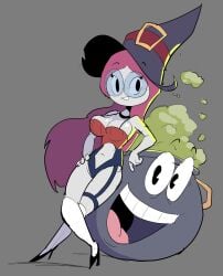 big_ass big_breasts big_butt big_thighs big_titties clothing curvaceous curvaceous_female curvaceous_figure curvy curvy_figure curvy_hips female female_focus female_only glasses lingerie loggofrog long_hair original original_character pink_hair thigh_highs white_skin witch witch_costume witch_hat