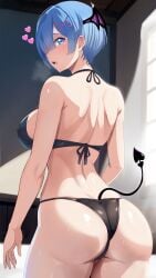 ass behind behind_view big_ass bikini bikini_bottom bikini_strings bikini_top blue_eyes blue_hair bob_cut breasts child_bearing_hips curvaceous curves curvy curvy_body curvy_female curvy_figure curvy_hips daytime demon demon_girl demon_tail hair hair_ornament heart heart heart_shaped_tail huge_ass large_ass light looking_at_viewer looking_back open_mouth pointy_tail re:zero_kara_hajimeru_isekai_seikatsu rem_(re:zero) room sexy short_hair shoulder_blades shoulders sideboob succubus succubus_tail sweat swimsuit tail the_amazing_gambit thick_thighs thighs voluptuous voluptuous_female wet wet_body wet_skin