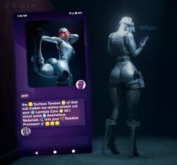 4k ass ass_focus black_mesa black_ops_(half-life) black_ops_assassin dialogue fit fit_female gun half-life half-life_(series) high_resolution highres latex latex_clothing latex_suit looking_at_phone mask masked masked_female muscle_tone muscular night_vision_goggles phone phone_screen stretch stretching text texting thick_ass thick_thighs thighs valve vyne