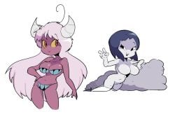 big_breasts big_butt big_thighs big_titties bikini black_hair cloud curvaceous curvaceous_female curvaceous_figure curvy curvy_figure curvy_hips demon demon_girl demon_horns female female_focus female_only loggofrog long_hair looking_at_viewer original original_character pink_body pink_hair short_hair stockings thigh_highs white_hair