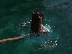 3d 3girls cgi dunking_stool naked naked_female public punishment water