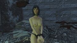 1girls 3d black_hair black_panties bound_wrists fallout_4 game_screenshot mod panties slave slave-hunter311 solo