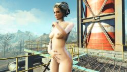 1girls 3d blonde_hair completely_nude fallout_4 female game_screenshot nude nude_female nude_mod original_character slave-hunter311 slave_raid solo
