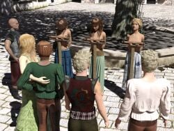 3d 3girls boob_squish breasts cgi female public punishment topless topless_female