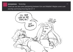 1futa 1girls 2d age_difference big_cock big_penis blush catgrrrlriot closed_eyes cock_worship daughter dialogue dickgirl dickgirl/female english english_dialogue english_text erin_(catgrrrlriot) fellatio futa_on_female futanari gentle gentle_mommy gynomorph gynomorph/female hand_on_penis huge_cock hung hung_futa incest large_penis licking_penis long_hair looking_pleasured lying lying_on_back maddie_(catgrrrlriot) mature_female milf monochrome mother mother_and_daughter older_dom_younger_sub older_female original_character pampering parent parent_and_child penis penis_awe pubic_hair simple_background sketch speech_bubble t-shirt t-shirt_only text thick_eyebrows tongue_out trans_woman transfem veiny_penis younger_futa