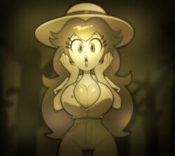 1girls cleavage female female_focus female_only film_reel mario_kart_world meme princess_peach solo solo_focus surprised