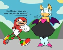 1boy 1girls awesomesir chiropteran colored echidna female humor knuckles_the_echidna male object_vore rouge_the_bat sonic_(series) tagme text wide_hips
