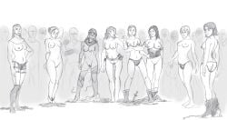 6+girls 8girls monochrome multiple_girls nude nude_female original panties topless topless_female wuulfenblade