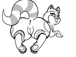 2025 4:3 anthro ass big_butt big_mouth_(series) depression_kitty digital_drawing_(artwork) digital_media_(artwork) domestic_cat feet felid feline felis female genitals hi_res looking_back mammal monochrome netflix pawpads pussy raised_tail simple_background smile solo tail tail_anus vulva white_background zambs