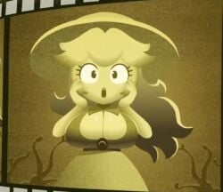 1girls cleavage female female_focus female_only film_reel mario_kart_world meme princess_peach solo solo_focus surprised