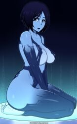 1girls 2023 2d 2d_(artwork) big_ass big_butt blue_body blue_eyes blue_hair blue_skin bob_cut breasts cortana cortana_v2 dark_blue_hair digital_drawing_(artwork) digital_media_(artwork) feet female female_only halo_(game) halo_(series) halo_4 hi_res kneeling looking_at_viewer no_nipples pose posing scocks4you smiling smiling_at_viewer solo solo_female thick_thighs thighs video_game_character video_games