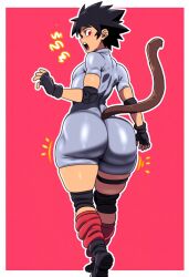 ai_generated ass ass_focus big_ass black_hair bodysuit dragon_ball female female_focus female_only fenel novelai oc original_character saiyan saiyan_girl saiyan_tail shiny_clothes shocked shocked_expression short_hair that_guy9001 tomboy