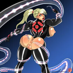 anus ass blonde_hair bodysuit dat_ass latex metroid muscular nintendo pussy samus_aran sideboob tentacle zedeki zero_suit_samus