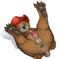 anus asshole balls bear furry hat legs_up nude paddington_bear penis smiling solo