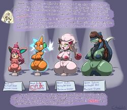 ass blue_eyes breasts brown_hair burnet_(pokemon) chabble cheek_markings cyclizar electricity fangs female headset juliana_(pokemon) large_ass large_breasts large_insertion limbless lusamine_(pokemon) no_arms no_limbs nurse_joy onahole onahole_transformation pawmot penetration pink_fur pink_hair pleasure_face pokemon pokemon_(species) post_transformation professor_sada_(pokemon) rotom rotom_burnet_(chabble) scream_tail tail yellow_eyes