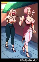 2girls age_difference alternate_breast_size areola arms_behind_back attribute_theft ball_gag ballgag bdsm big_breasts bitch_taken_for_walk blush bondage boruto:_naruto_next_generations bottle bra breast_bondage breasts cleavage collar drunk embarrassed embarrassed_nude_female exhibitionism female female_humiliation female_only femdom femsub forehead_jewel gag heavy_blush heels high_heels hips huge_breasts humiliation large_breasts laughing lead_on_leash leash lesbian medium_breasts milf multiple_girls naruto nipples outdoors outside painted_nails pale-skinned_female pale_skin perky_breasts pink_bra public public_humiliation pumpkinpinup ropes sakura_haruno sex_slave shackles slave sweat thick_thighs thighs topless tsunade yuri