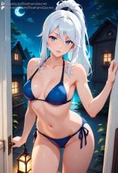 ai_generated bikini breasts clothing dota_2 luna_(dota) medium_breasts night roshanssecret white_hair