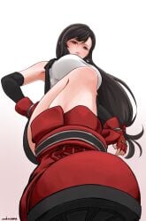 1girls 2d armpit_peek black_hair boots breasts clothed crush disgusted dominant dominant_female domination female femdom final_fantasy_vii from_below hand_on_hip large_breasts long_hair low-angle_view orukasama pov red_eyes shoes solo solo_female solo_focus stepped_on stepping_on_viewer submissive_pov tifa_lockhart worm's-eye_view