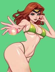 1girls bikini blushypixy blushyspicy breasts female female_focus female_only jean_grey large_breasts light-skinned_female light_skin looking_at_viewer marvel marvel_rivals solo swimsuit thick_thighs thighs white_background wide_hips x-men