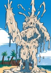 bakuhaku balls beach big_breasts big_penis biped bodily_fluids breasts cloud cum cum_covered cum_on_self futanari genital_fluids genitals goblin hand_on_hip hi_res huge_cock hyper hyper_genitalia hyper_penis intersex messy not_furry outside palm_tree penis plant sky solo thick_thighs tree water