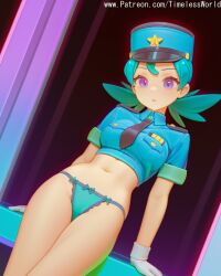 2025 :o ai_assisted ai_generated angle arm at black blue blush bow breast breasts cap collared colored crop cropped dutch english eyes female gloves green hair hat headwear high_quality high_res high_resolution highres lips looking medium midriff navel necktie nintendo no officer_jenny_(pokemon) panties pants parted patreon peaked pink pocket pokemon pokemon_(anime) police sensitive shirt short skin sleeves solo stable_diffusion stomach support text timelessworld top twintails underwear uniform viewer watermark white yellow