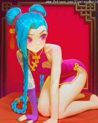 (league 2025 ai_assisted ai_generated arcane arm artist bangs bare barefoot blonde_hair blush braid braids bun china chinese closed clothes colored double dress english eyes female fingerless fours gloves hair high_quality high_res high_resolution highres jinx jinx_(arcane) jinx_(league_of_legends) league_of_legends legends) long mouth name of ornament patreon pink sensitive shiny shoulders skin solo stable_diffusion tattoo text timelessworld twin watermark