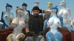 1boy 3d 7girls anthro anthro_female black_mesa breasts clothed clothed_male clothed_male_nude_female clothing completely_nude completely_nude_female female furry furry_female garry's_mod gm_flatgrass half-life_(series) half-life_2 hecu hecu_sark hecu_shark human human_male male multiple_girls nipples nude nude_female shark shark_girl