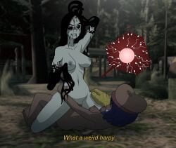 1futa 1girls black_eyes black_hair blue_hair camper34 carmina_mora chelshia chimera commission commissioner_upload crossover dark-skinned_futa dead_by_daylight dialogue female fertilization forest forest_background futanari hands_on_hips hat impregnation insemination intersex khimera:_destroy_all_monster_girls monster_girl nightmare_waifu outdoor_sex outdoors ovum pale-skinned_female the_artist weird_crossover white_pupils