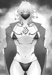 abs big_pecs bikini bikini_bottom bikini_top blush gay hnmm01 honkai:_star_rail male male_focus male_only muscular muscular_male mydei_(honkai:_star_rail) nipples open_clothes pecs showing_off solo solo_focus solo_male standing yaoi