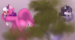 2025 anthro ass blush butt_focus canid canine digital_media_(artwork) duo fart fart_cloud fart_fetish farting female female/female fox fur gassy gassy_female harmony_amaranth hi_res hydrareality mammal melody_amaranth nude pink_body pink_fur pose presenting presenting_hindquarters simple_background super_lesbian_animal_rpg tail trans_woman transfem