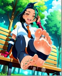 feet nemona_(pokemon) steamy_feet sweat sweaty sweaty_feet toe_ring toes