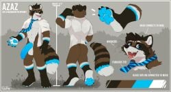anthro balls big_penis blue_markings blue_pawpads blue_penis bottomless brown_body brown_fur brown_hair clothed clothing color_swatch erection fangs front_view fur genitals gloves_(marking) hair hi_res humanoid_genitalia humanoid_penis leg_markings male male_anthro mammal markings model_sheet muscular muscular_anthro muscular_male narrowed_eyes open_clothing open_mouth open_smile open_topwear pache_riggs pawpads penis procyonid raccoon rear_view red_tongue short_hair smile socks_(marking) solo standing teeth tongue topwear white_balls white_body white_clothing white_fur white_topwear