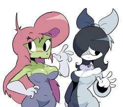 big_ass big_breasts big_butt big_thighs big_titties black_hair blush clothing curvaceous curvaceous_female curvaceous_figure curvy curvy_figure curvy_hips female female_focus female_only green_skin loggofrog long_hair looking_at_viewer original original_character red_hair short_hair white_skin