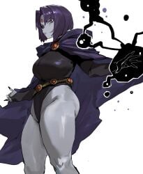 1girls ass big_breasts breasts clothed clothed_female dc dc_comics enargeia enargeia5525 female female_focus female_only gray_skinned_female grey_skin grey_skinned_female heroine large_boobs large_breasts leotard purple_hair purple_hair_female rachel_roth raven_(dc) short_hair solo solo_female solo_focus superheroine teen_titans thick_thighs thighs white_background